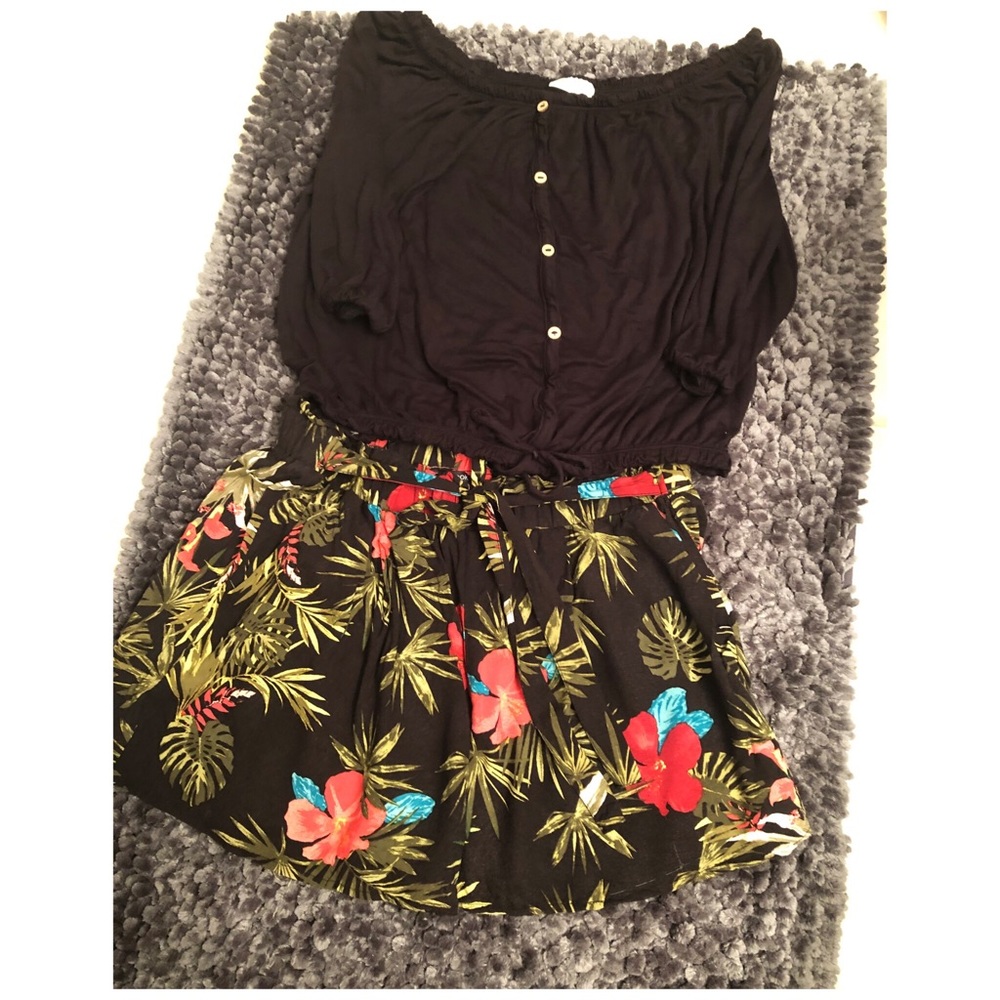 Flower shorts with off the shoulders top